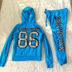 VS Pink blue fur sweat set rare